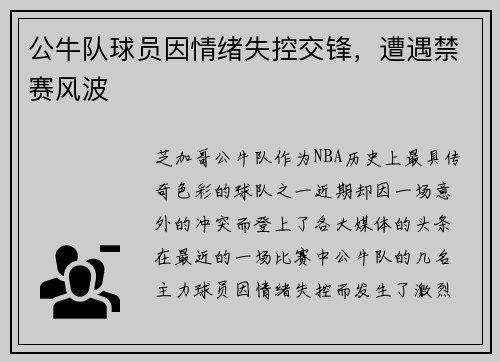 公牛队球员因情绪失控交锋，遭遇禁赛风波