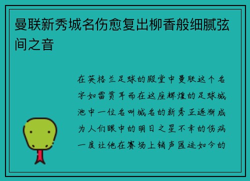 曼联新秀城名伤愈复出柳香般细腻弦间之音